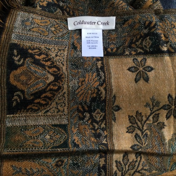 Coldwater Creek Scarf 72" x 26" Paisley Floral Black Bronze Large - Picture 2 of 9